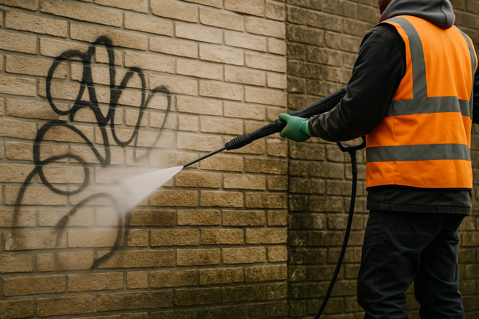 Reinigung von Steinflächen und Fugen sowie Graffitientfernung